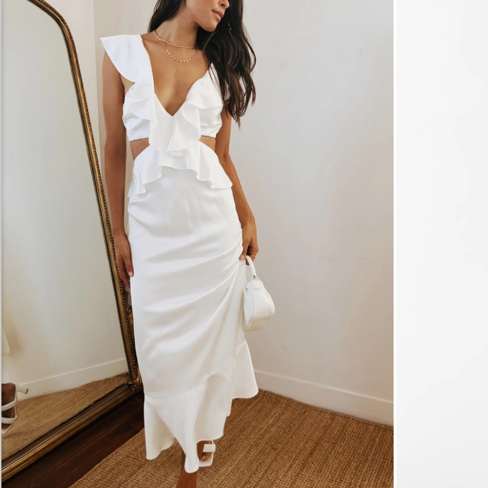 White satin Zoey midi dress by Show Me Your Mumu size small